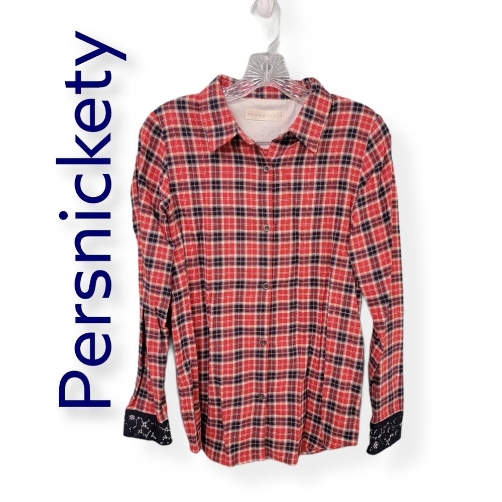 Persnickety Plaid Button Front With‎ Lace Size XL